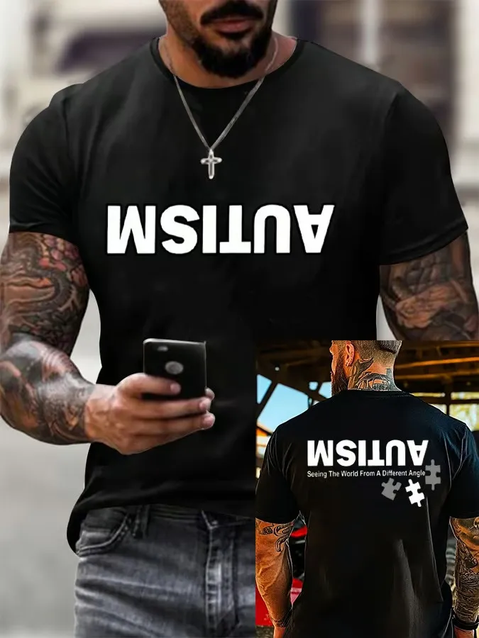 Men'S T-Shirt Retro Autism: See The World From A Different Perspective Printed Crewneck T-Shirt Pure Cotton