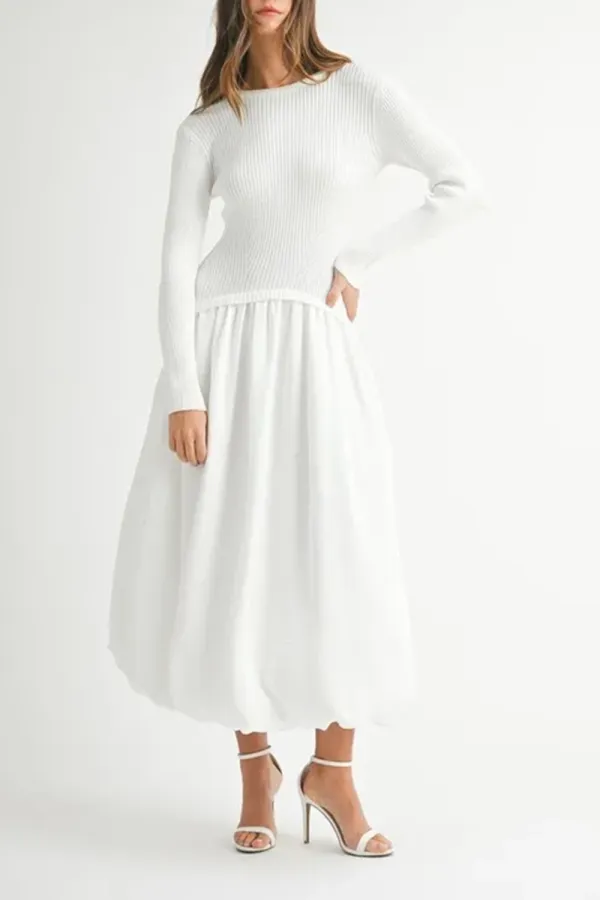 White Minimalist Slimming Temperament Sweater Dress