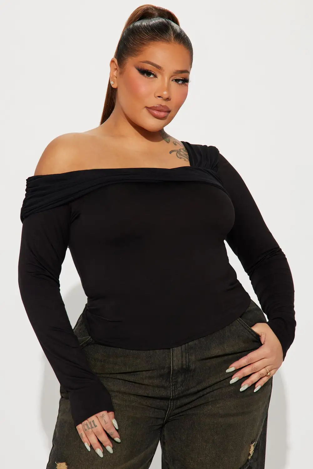 Alessandra One Shoulder Top - Black