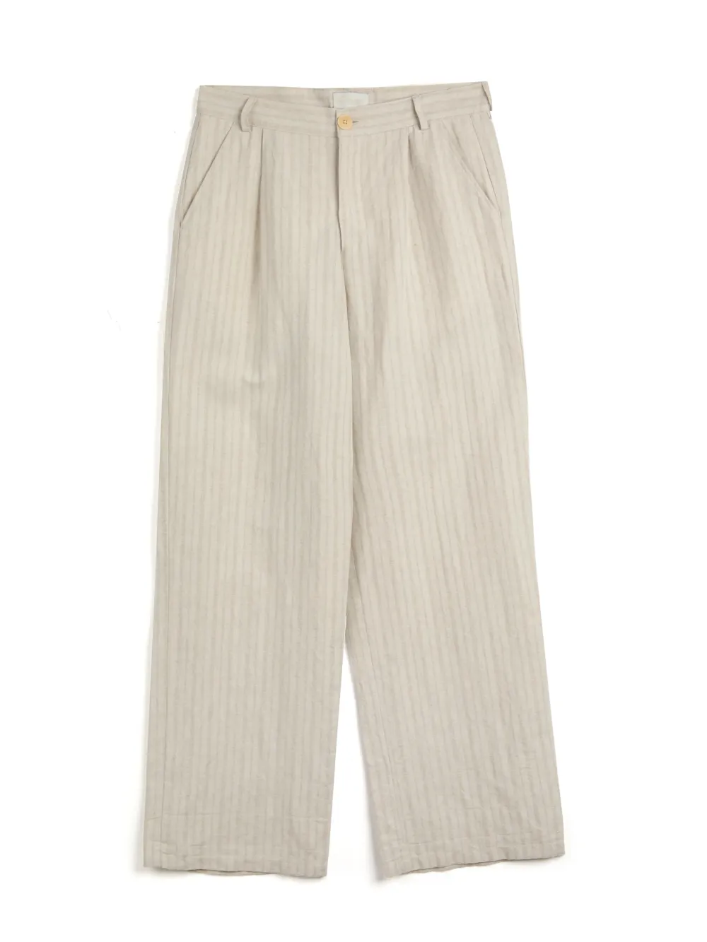 Sand Wide-Leg High Waisted Lightweight Cotton-Linen Trousers