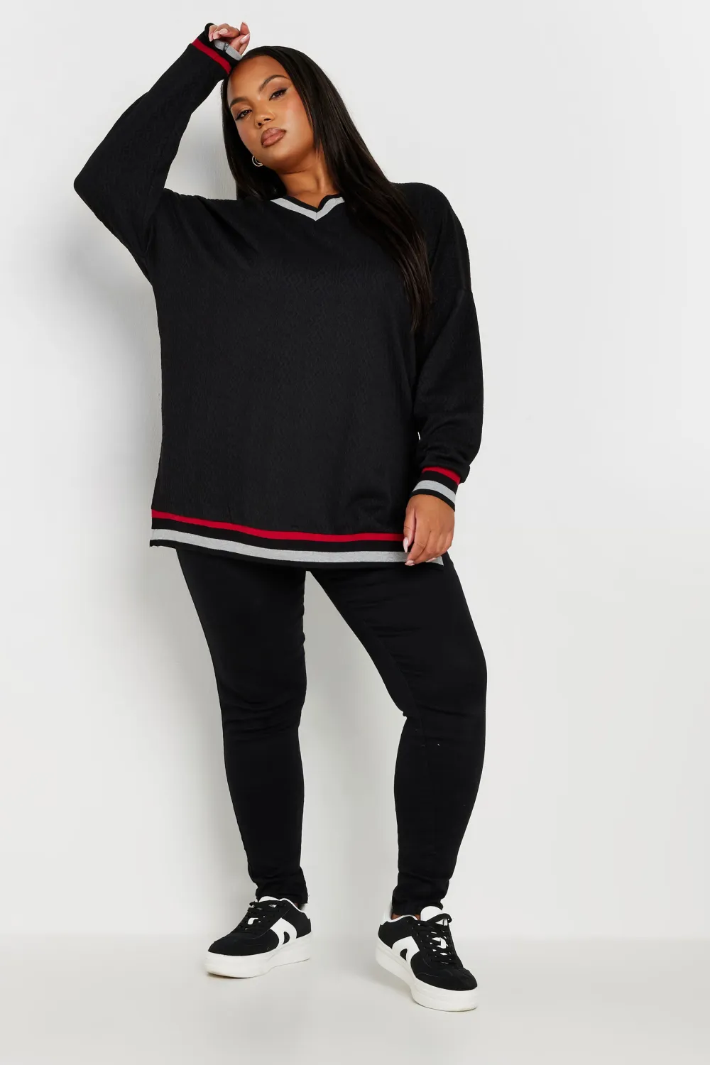 YOURS Curve Black V-Neck Knit Sweatshirt