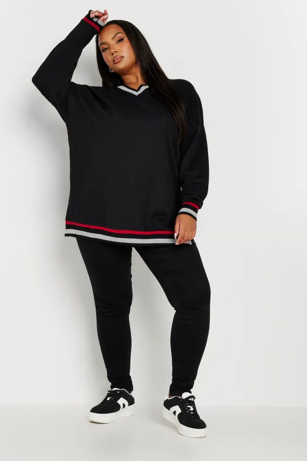 YOURS Curve Black V-Neck Knit Sweatshirt