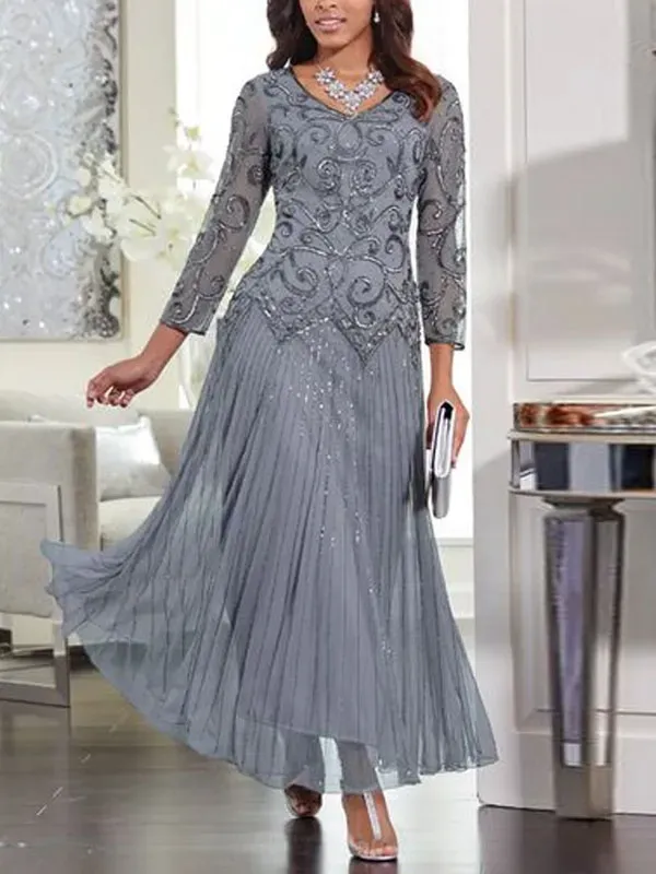 Chiffon mesh long sleeve temperament ladies dress