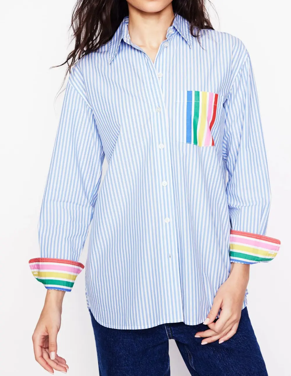 Gray Striped Pocket - Embellished Shirt