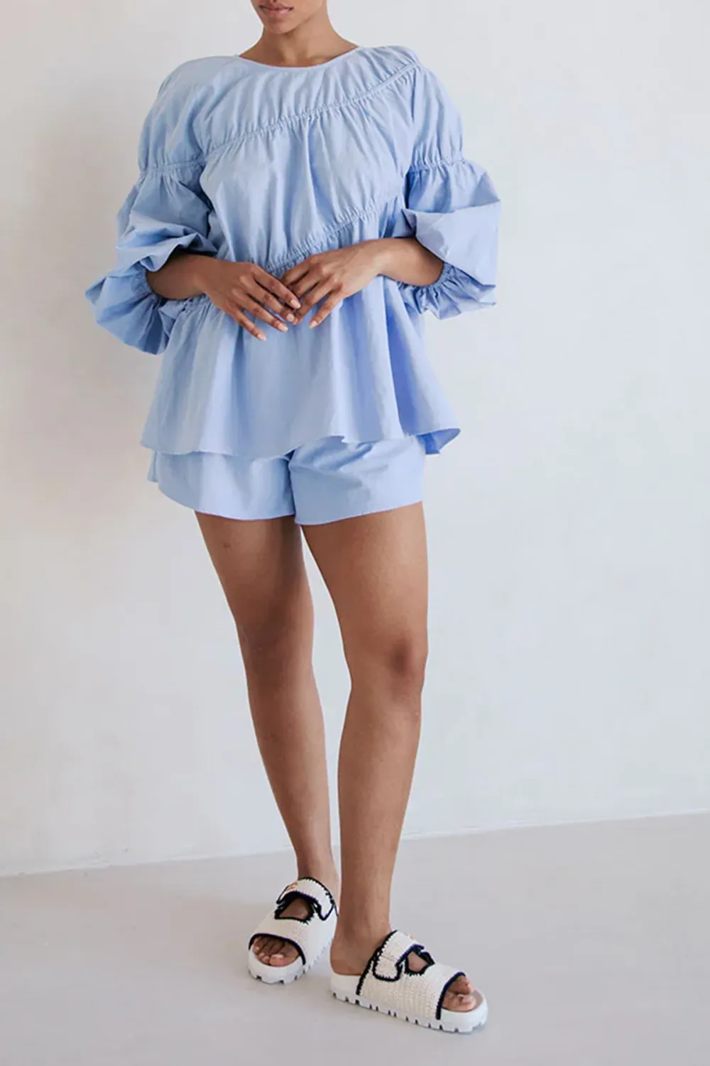 Elastic Waist Ruffled Cotton Shorts