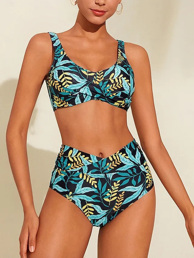 Floral Print Smocked Bikini Swimsuit