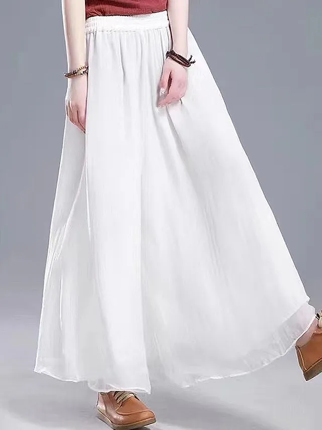 Women's Wide Leg Chinos Gauchos Pants Trousers Full Length Multi-Layer Wide Leg Baggy Micro-elastic Mid Waist Stylish Casual Daily Vacation Black White M L Summer Spring