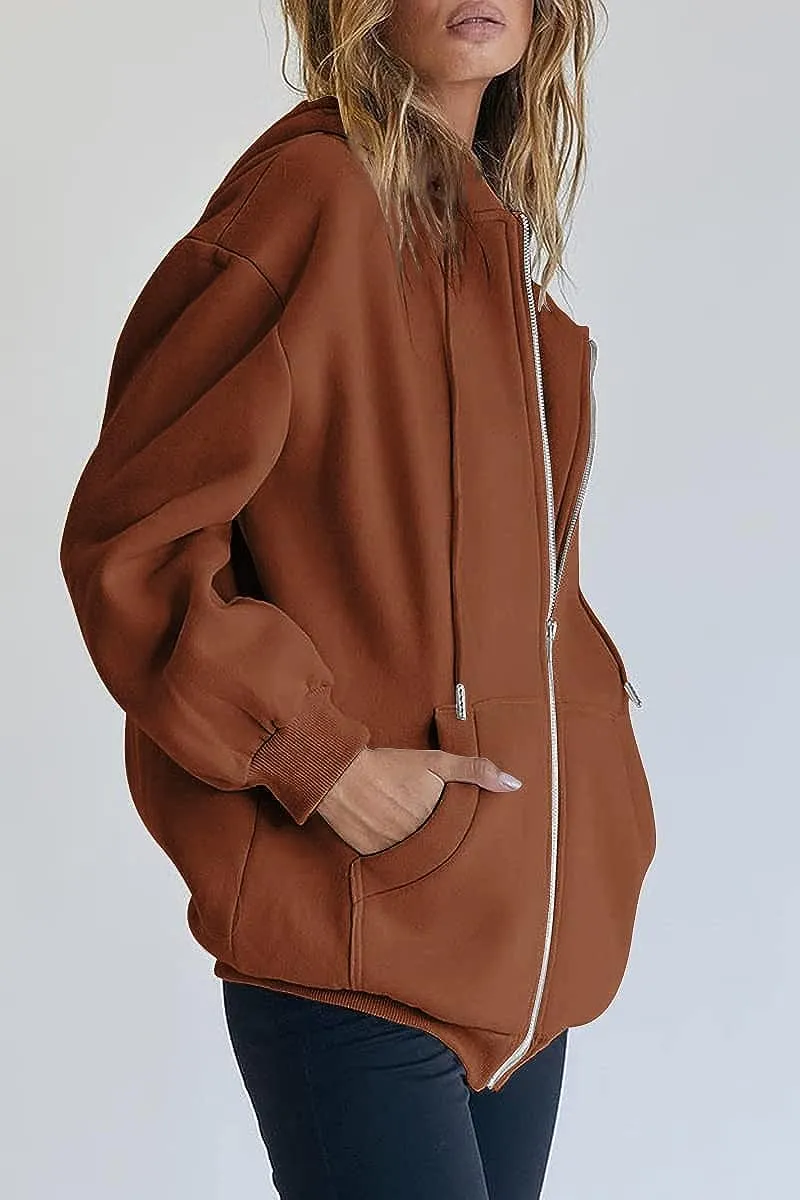 Women's Cute Hoodies Teen Girl Fall Jacket Oversized Sweatshirts Casual Drawstring Zip Up Y2K Hoodie with Pocket