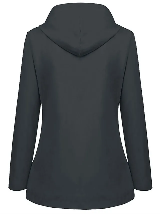 Women's Winter Coat Hoodie Jacket Windproof Warm Street Sport Daily Wear Vacation Button Pocket Drawstring with Pockets Single Breasted Hoodie Fashion Daily Plush Street Style Solid Color Regular Fit