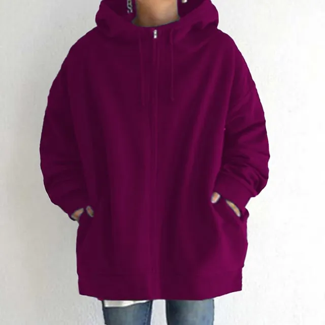 Women's Winter Jacket Hoodie Coat Solid Color Sport Causal Long Sleeve Hoodie Regular Winter Fall Deep Purple Grass Green Black M L XL