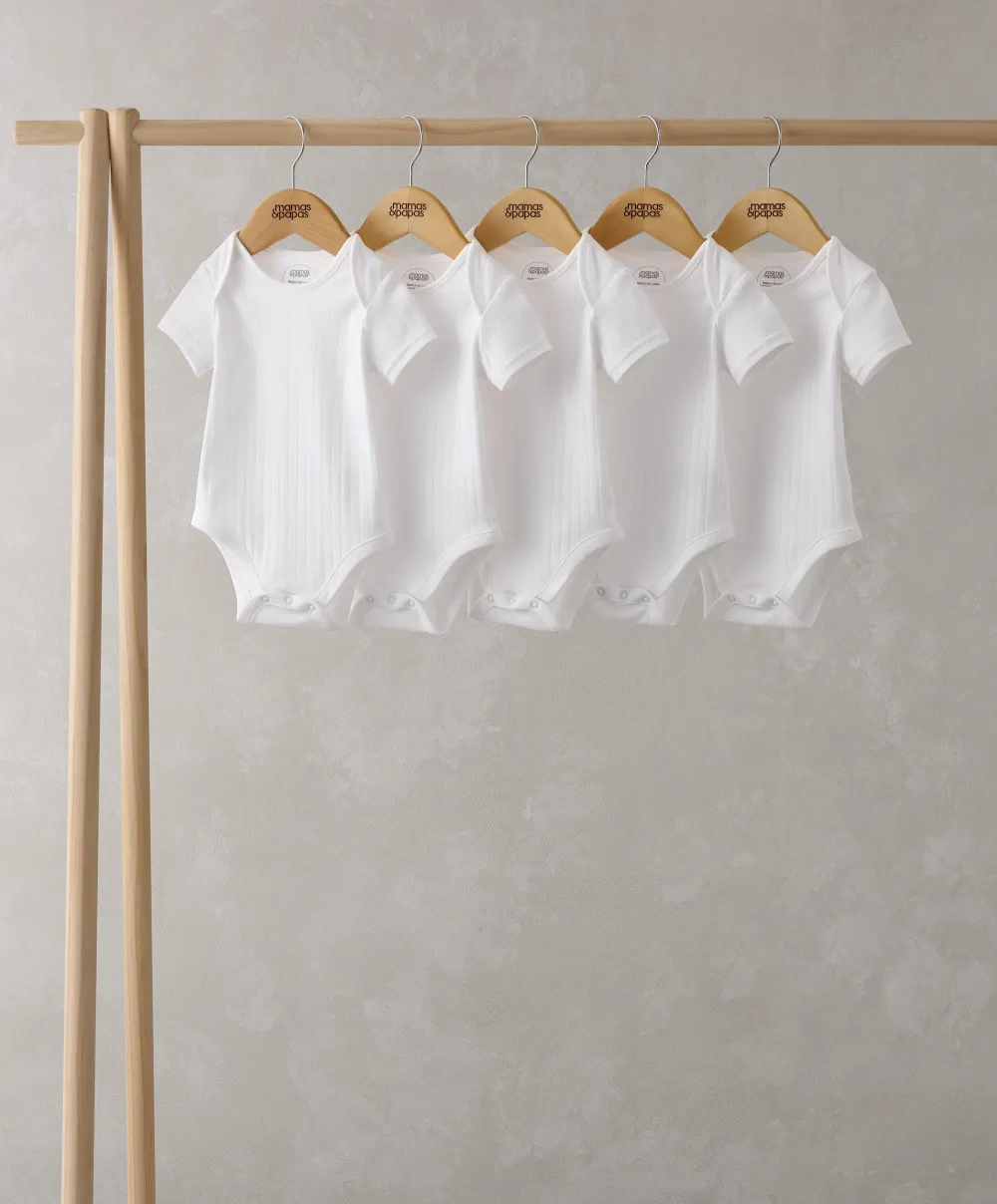 Ribbed Shortsleeved Bodysuits (Set of 5) - White