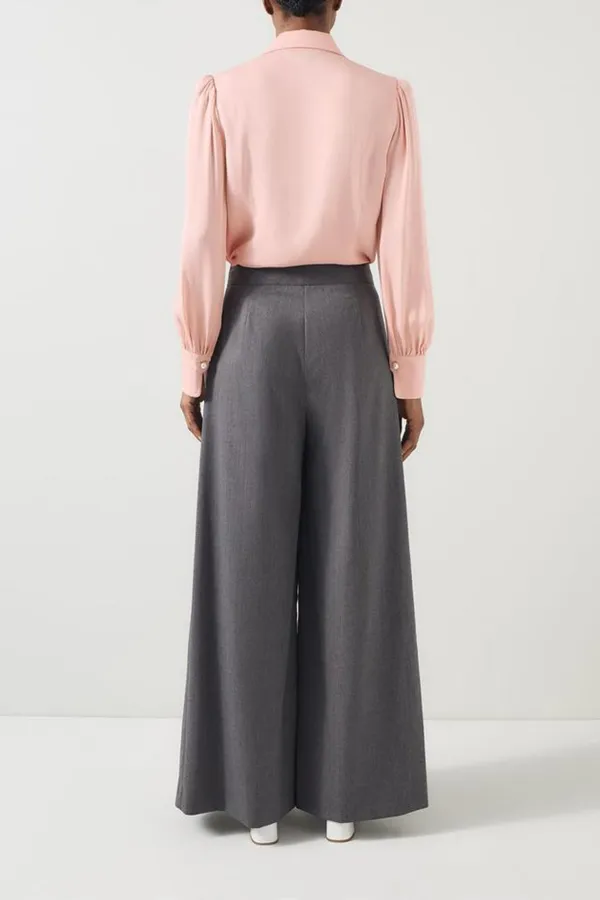 Light Pink Long Sleeve Button Down Silk Blouse