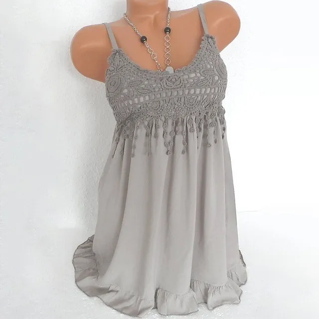 Women's Plus Size Tank Top Camisole Summer Tops Solid Color White Blue Green Lace Ruffle Sleeveless Daily Weekend Holiday Casual Strap Regular Fit Summer Spring