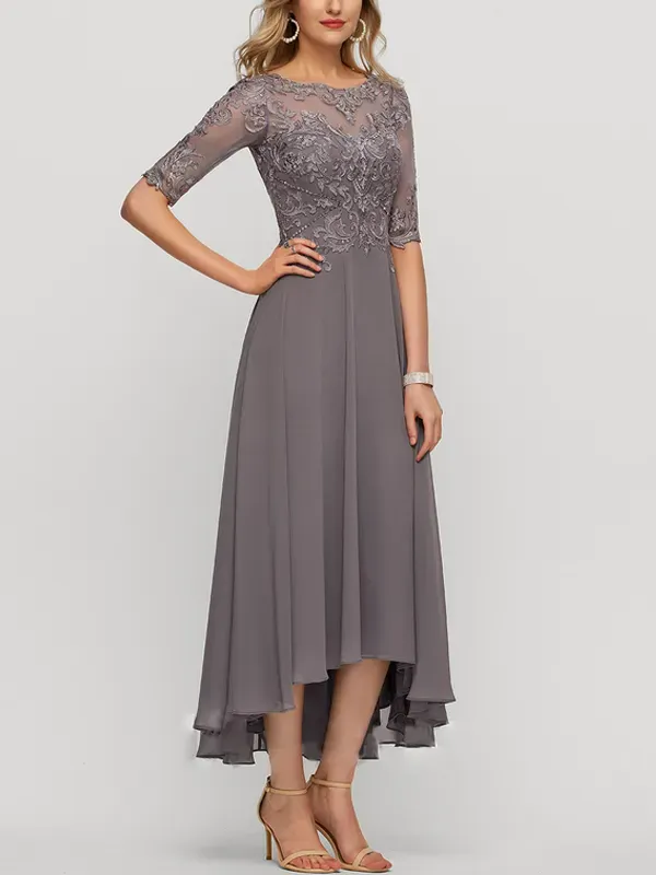 Asymmetric Chiffon Lace Maxi Dress