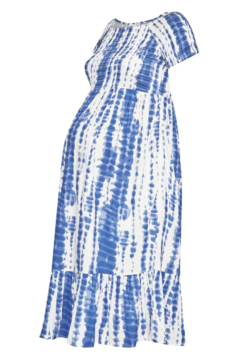 BUMP IT UP MATERNITY Curve Blue Tie Dye Shirred Dress