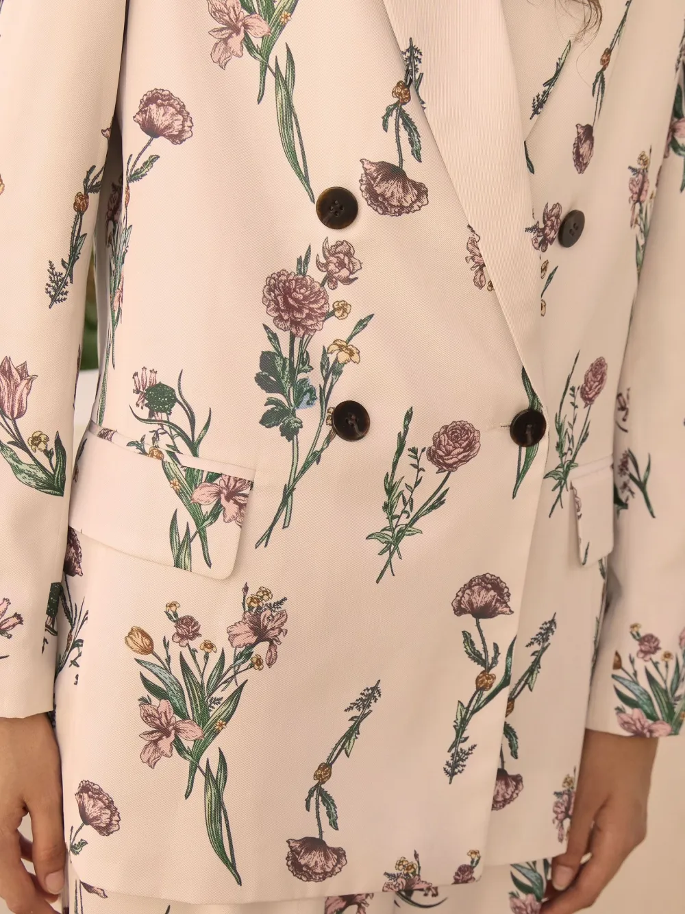 Floral Twill Double-Breasted Blazer
