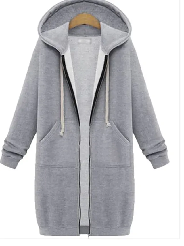 Women's Coat Fall Hoodie Jacket Sport Outdoor Drawstring Jacket with Poackets Zipper Warm Streetwear Regular Fit Outerwear Long Sleeve Fall Black L