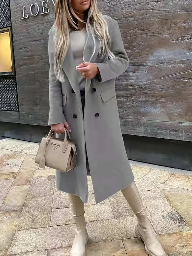 Women's Coat Casual Jacket Street Daily Going out Fall Winter Long Coat Regular Fit Warm Breathable Casual Jacket Long Sleeve Solid Color Blue Khaki Gray