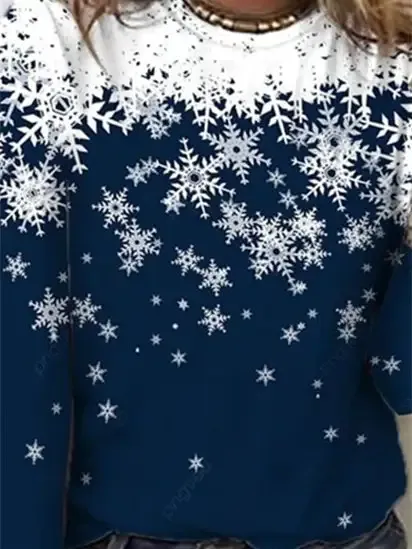 Women Long Sleeve Scoop Neck Printed Christmas Tops