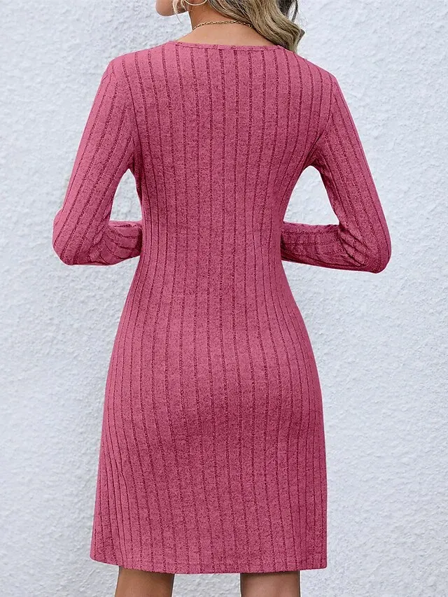 Women's Sweater Dress Jumper Dress Casual Dress Mini Dress Knitwear Fashion Modern Outdoor Daily Going out Weekend V Neck Long Sleeve Button Up Button 2023 Regular Fit Black Light Green Fuchsia S M L