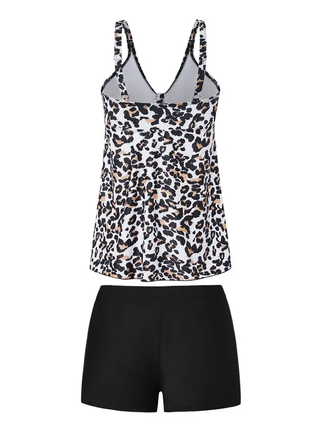 Casual Leopard Printing V neck Tankinis Two-Piece Set