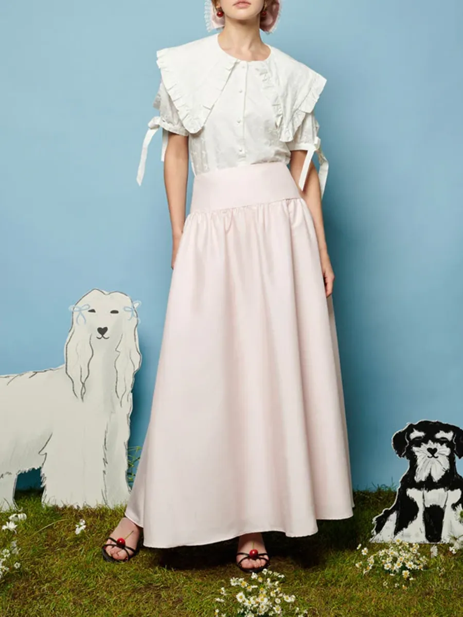 Bow Embroidered Crew Neck Blouse