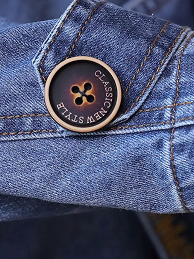 Women's Denim Jacket Regular Coat Regular Fit Warm Breathable Streetwear Elegant Jacket Spring Summer Long Sleeve Solid Color Pocket Navy Blue Outdoor Street Daily