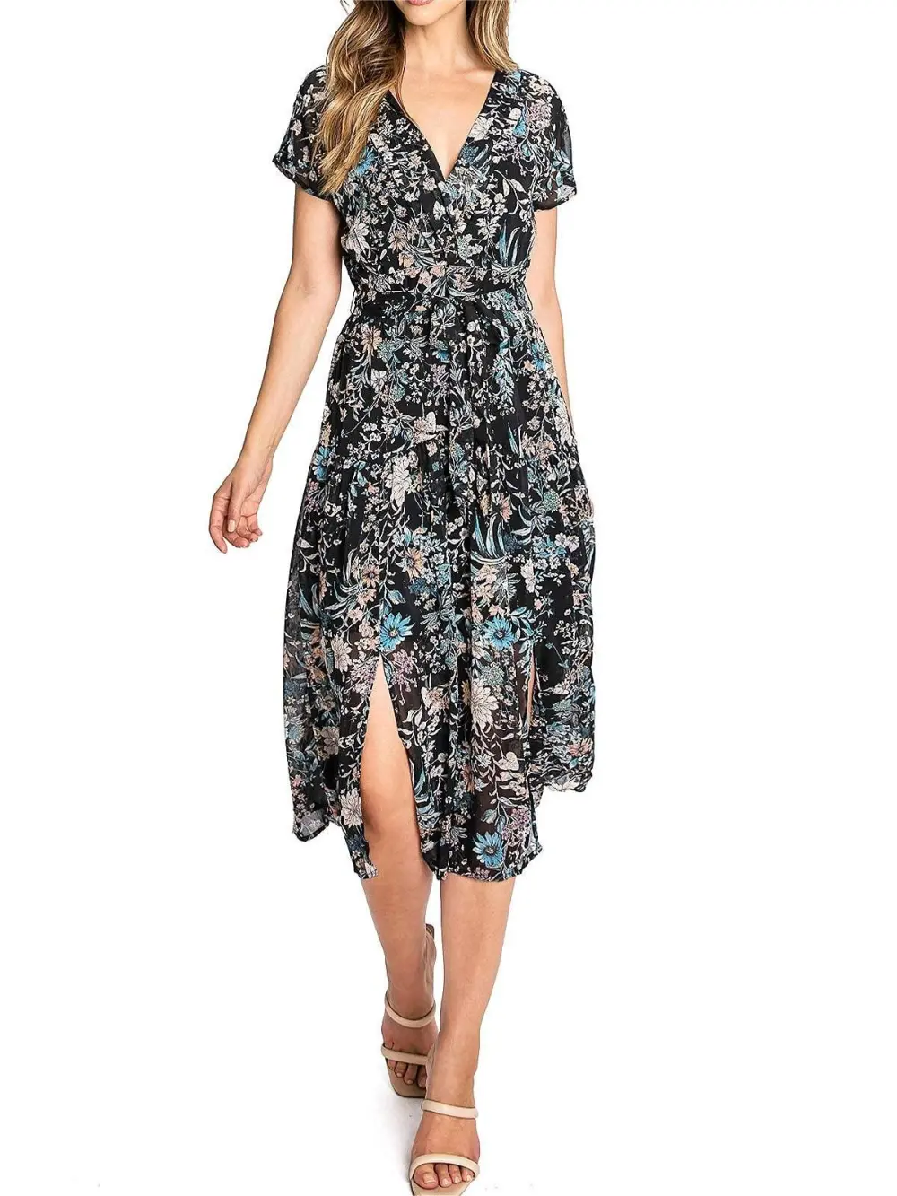 Side Slit Floral Midi Dress