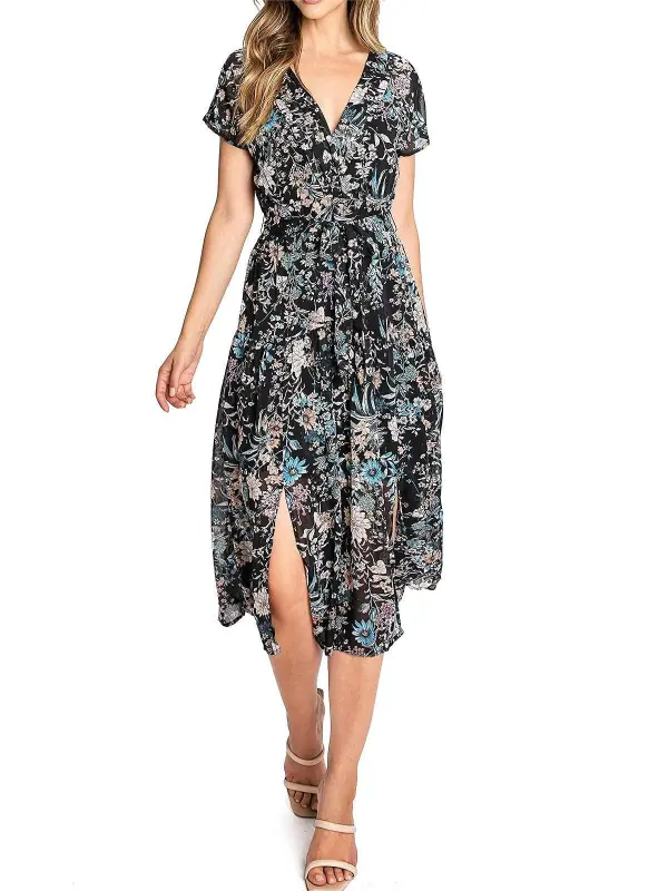 Side Slit Floral Midi Dress