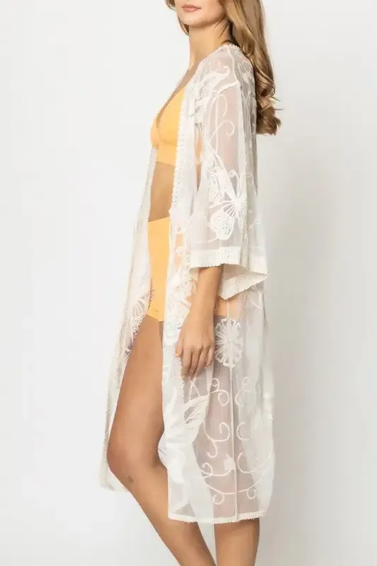 Butterfly Pattern Lace Kimono  choice of colors