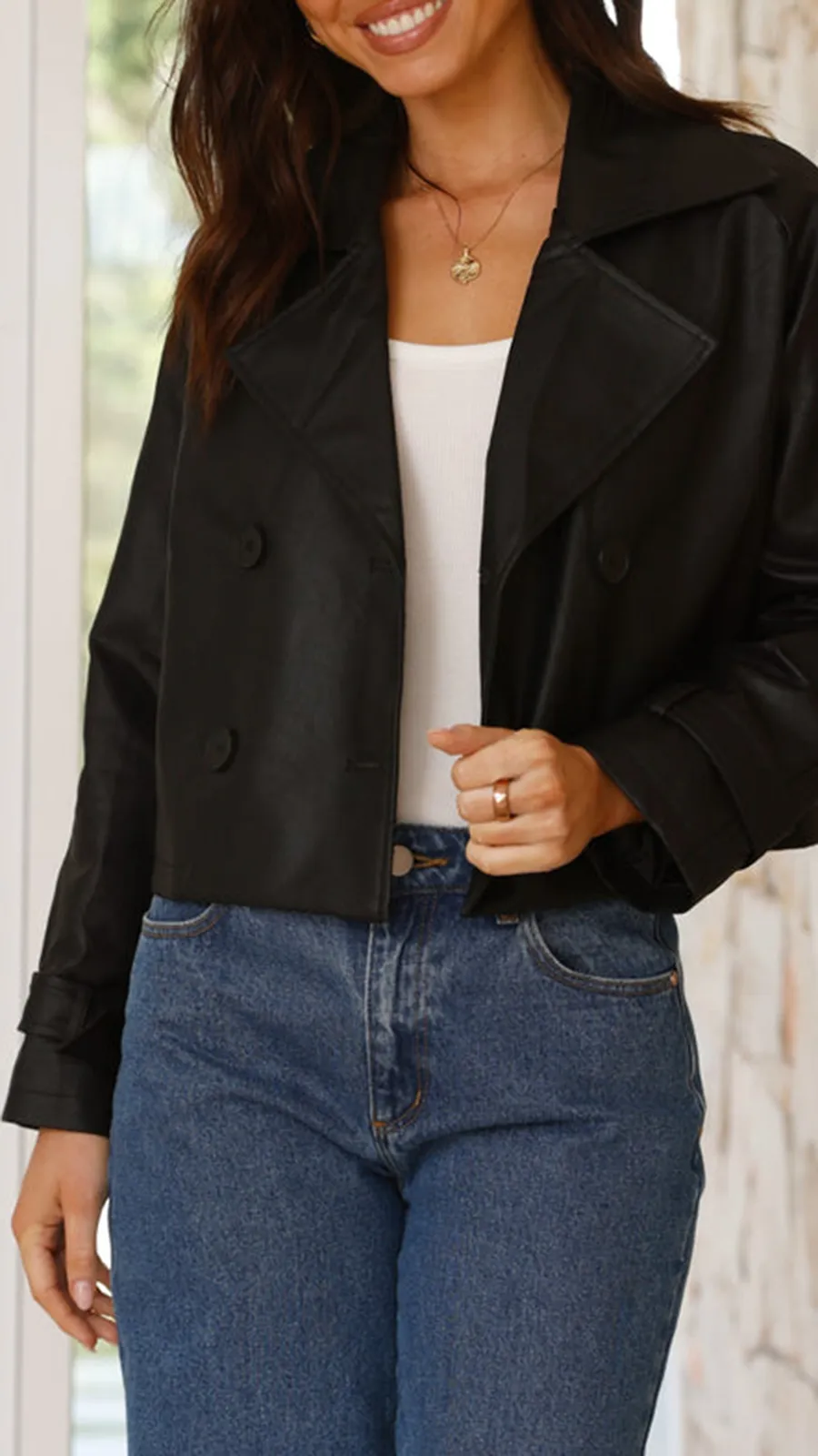 Cropped Trench Jacket - Black