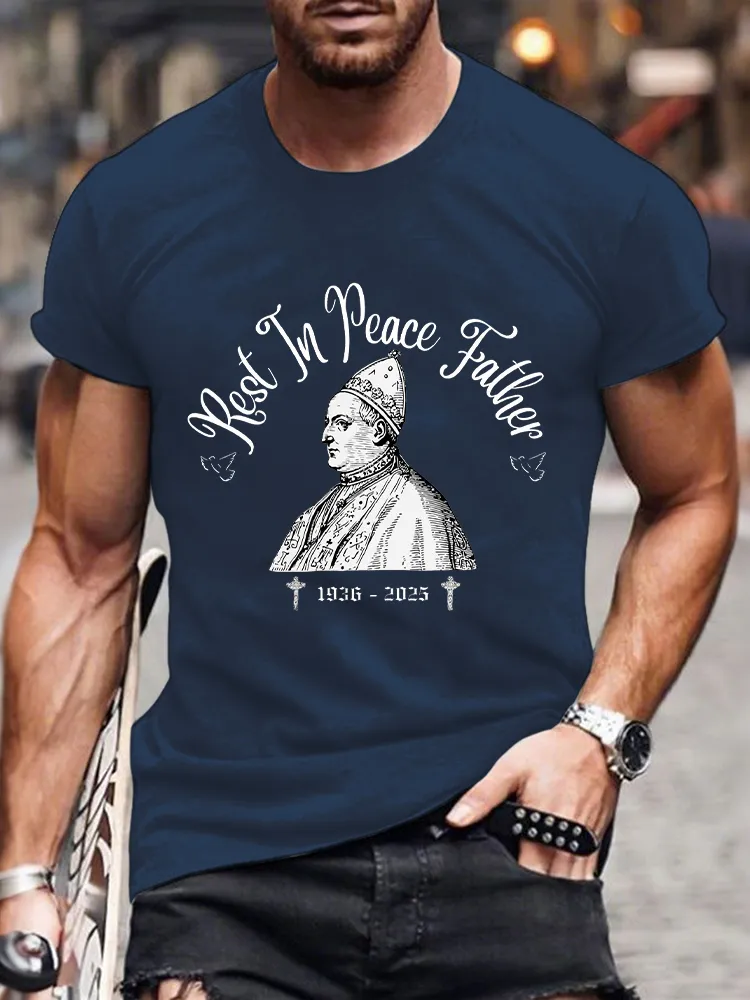 Men's Rest In Peace Father 1936-2025 Print Short Sleeve Round Neck Cotton T-Shirt
