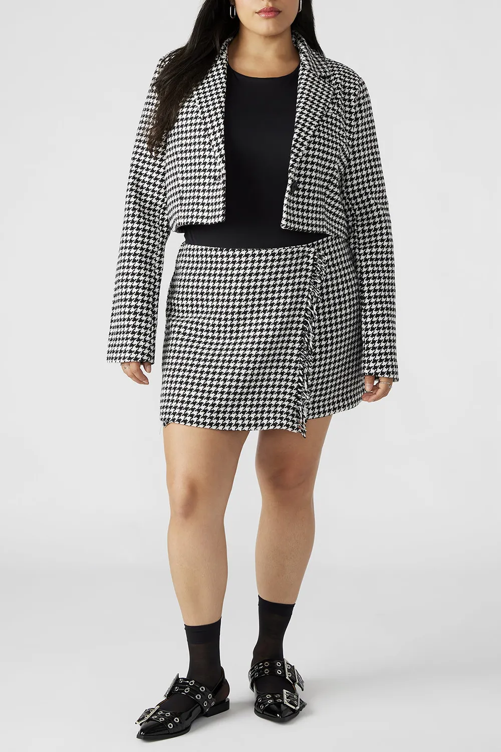 V NECK CROPPED BLAZER BROWN