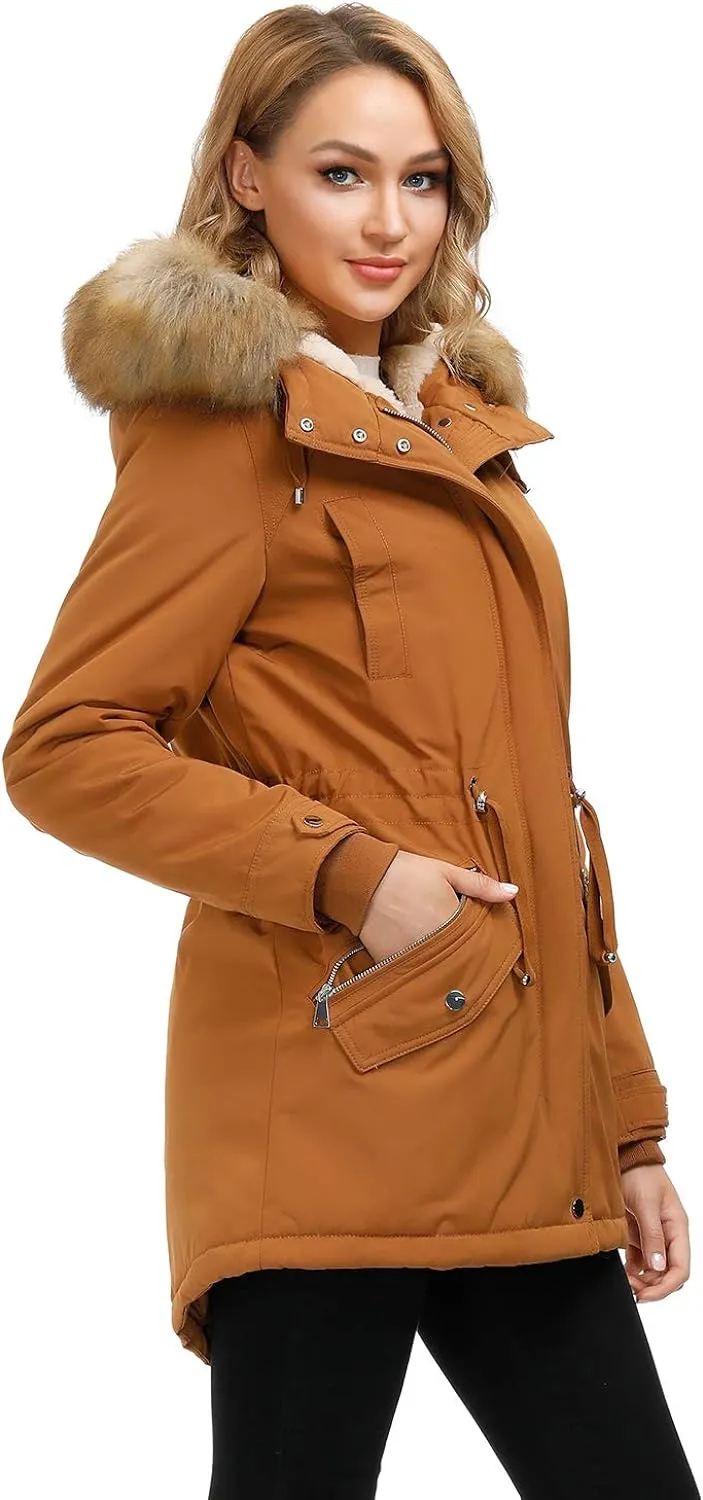 Women's Winter Coats Fleece Lined Parka Jacket Hooded Long Winter Warm Parka Coat with Pockets