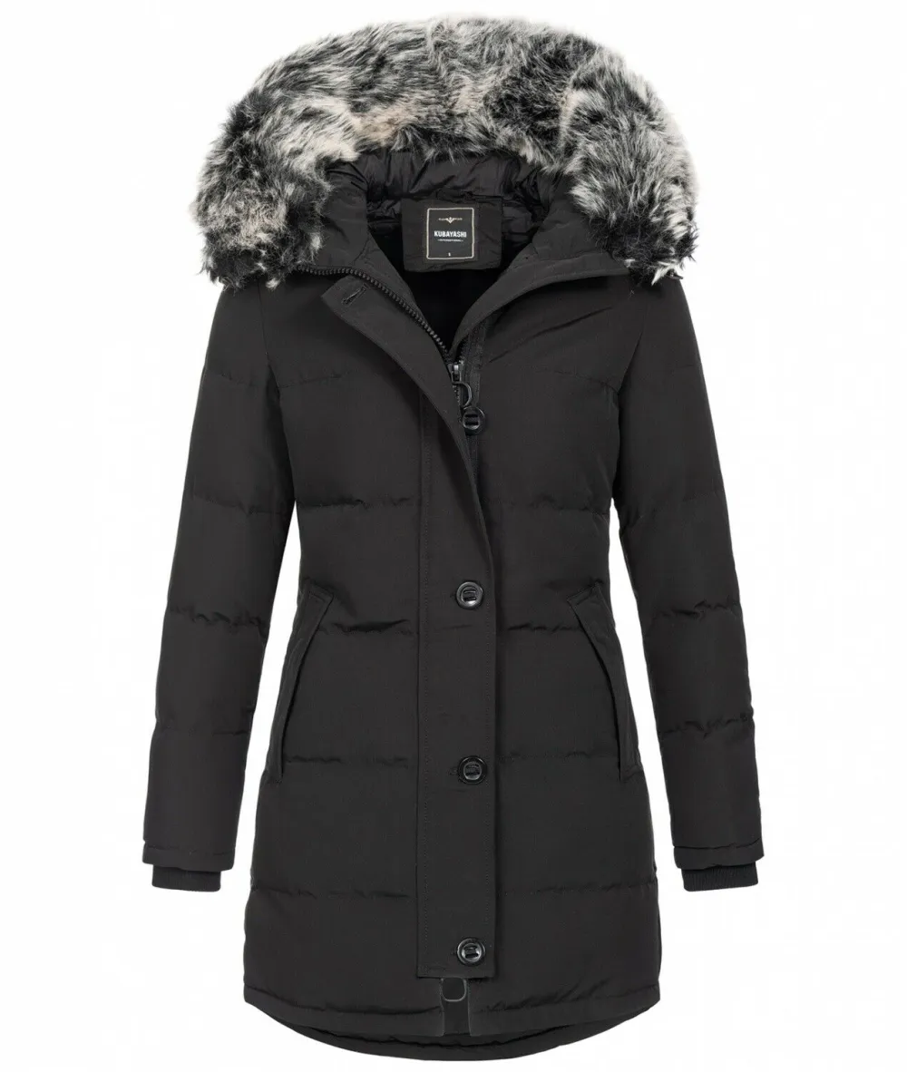 Fashion ladies parka coat with fur collar H