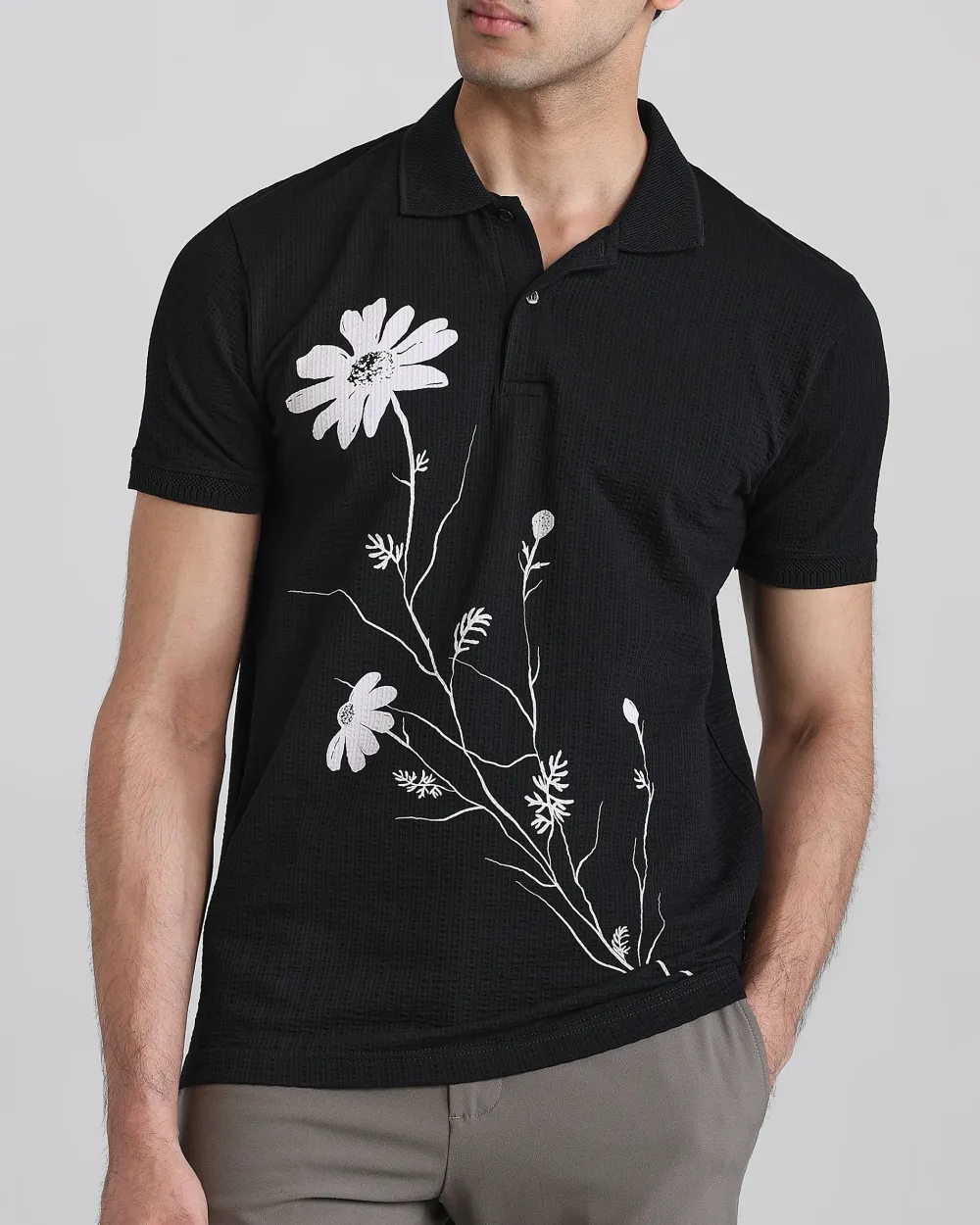 Minimalist Vintage Black Daisy Personality Polo Shirt