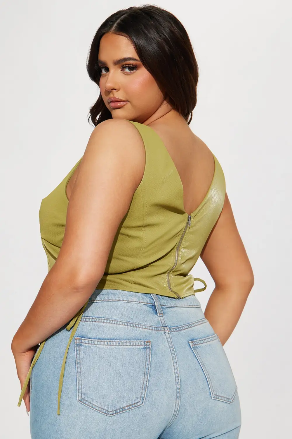 Maebri Faux Leather Corset Top - Chartreuse