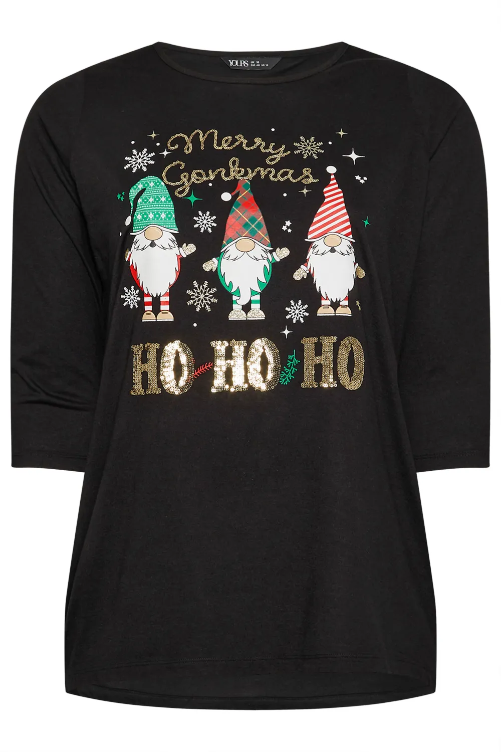复制YOURS Curve Black 'Merry Gonkmas' Sequin Embellished Christmas Top