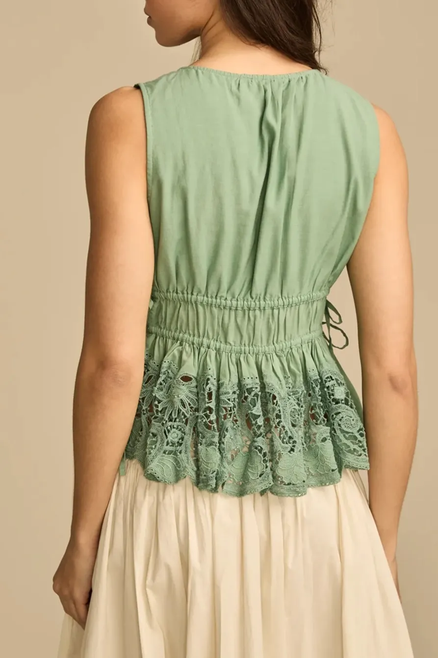 Granite Green Lace Ruched Tank Top
