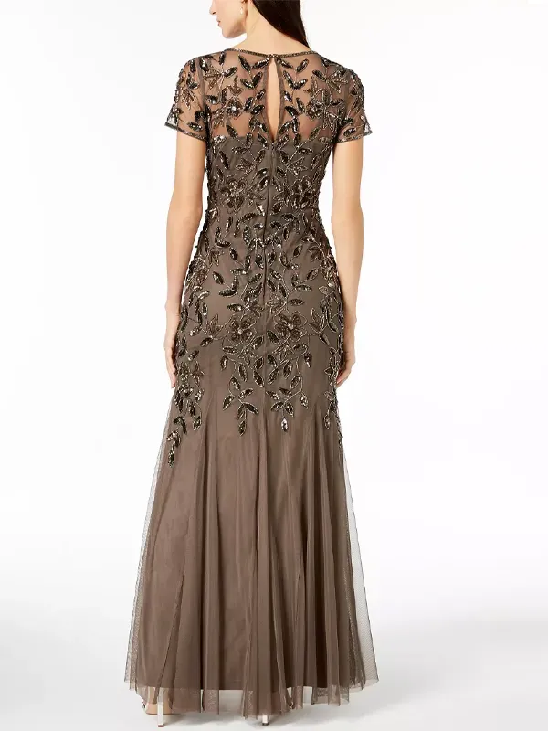 Round neck solid sequin midi dress