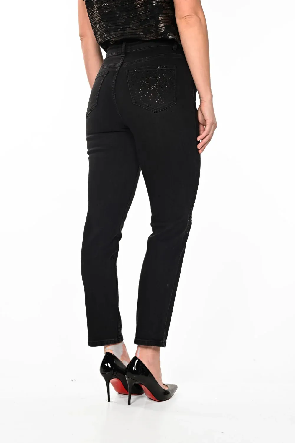 Slim Fit Black Denim Jeans with Copper Accents