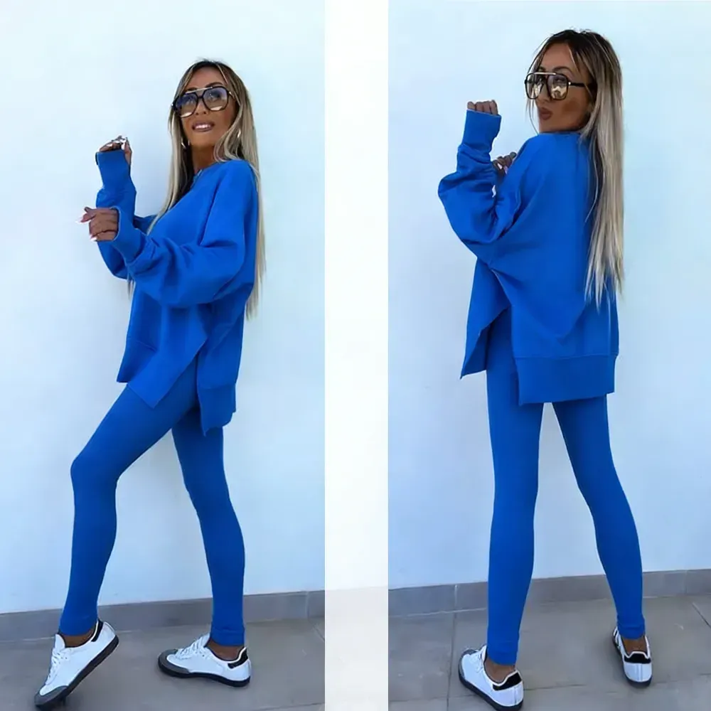 🔥 Women's Drop-Shoulder Split Hem Sweatsuit Set | Casual Loungewear