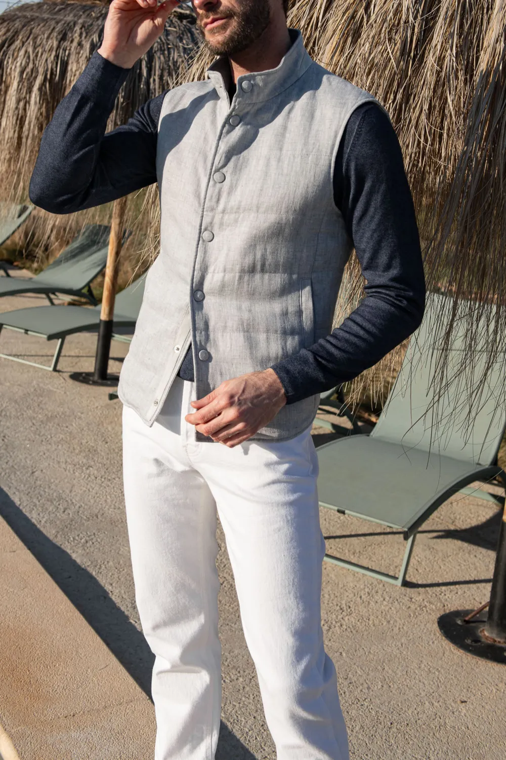 Chalk Grey Linen Vest