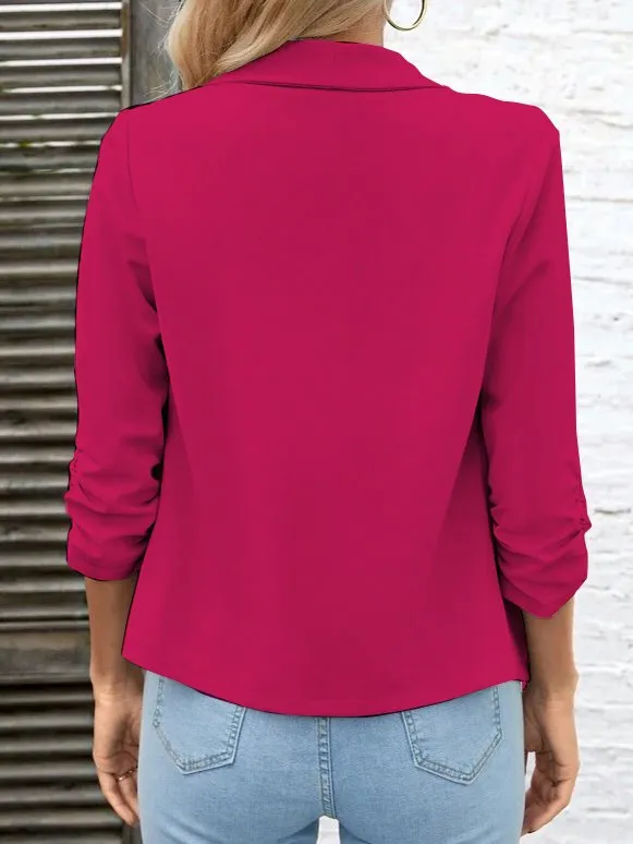 Ruched Sleeve Open Front Jacket