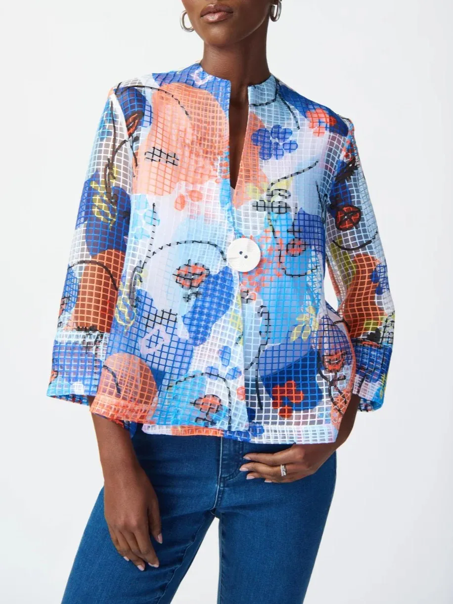 Colorful Abstract Print Button - Up Jacket