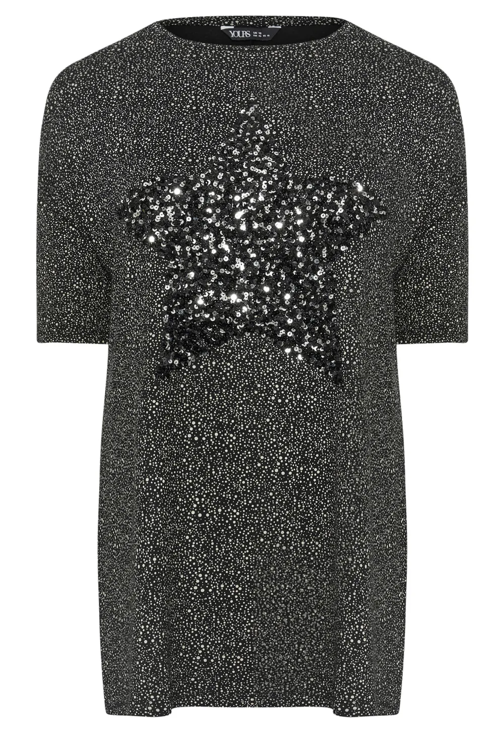 YOURS Curve Black Star Sequin Embellished T-Shirt