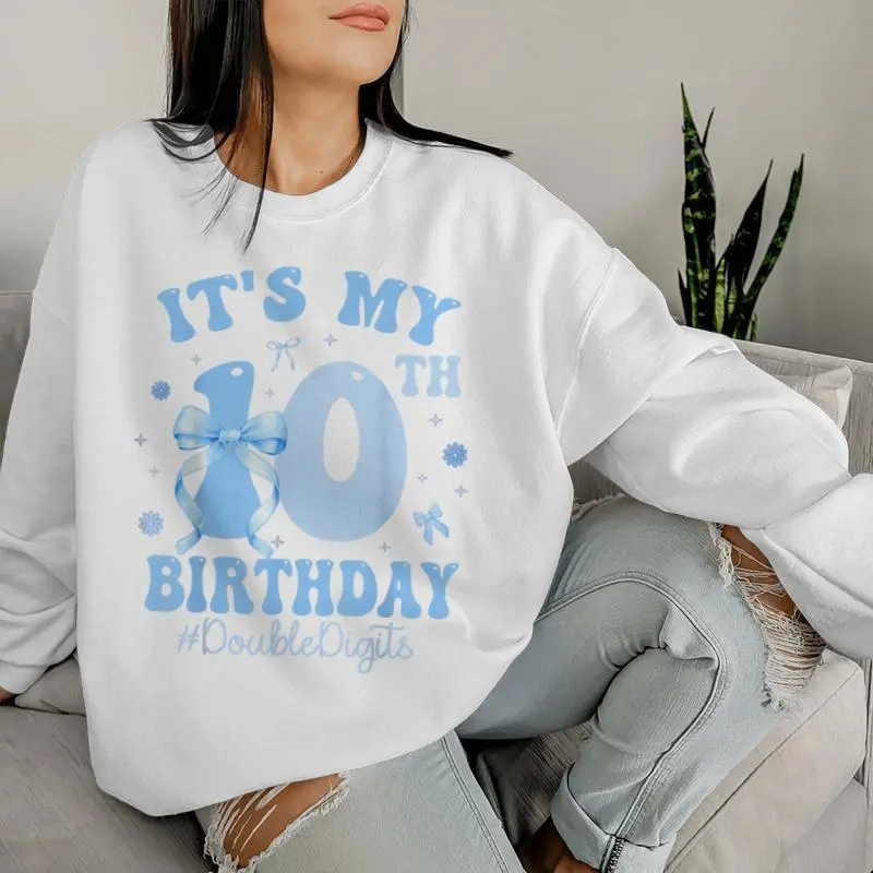 It's My 10Th Birthday Girl Coquette Bow Blue 10 Year Old Women Sweatshirt