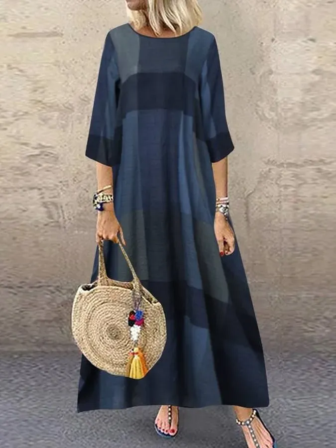 Women's Vintage Plaid 3/4 Sleeve Dress