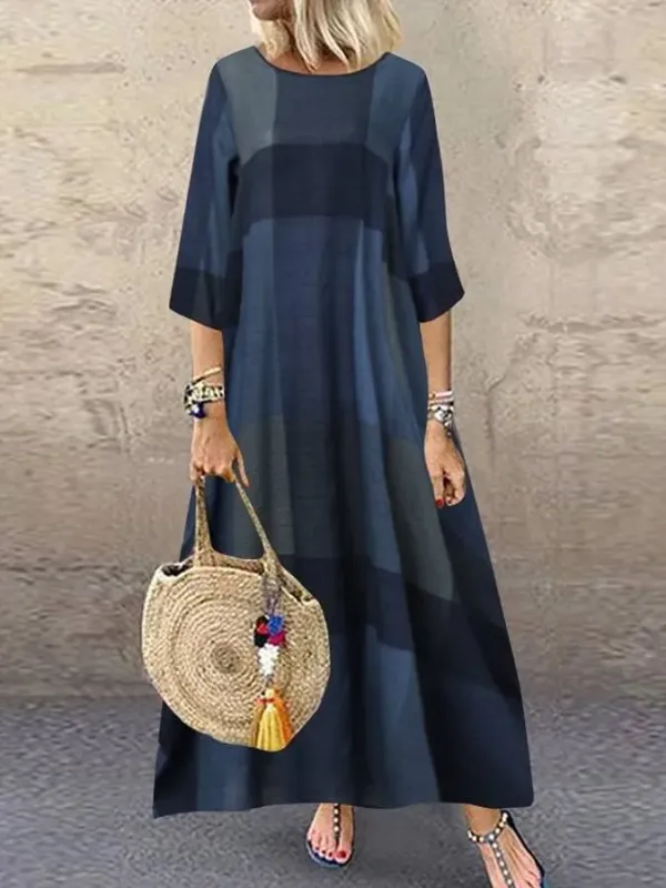 Women's Vintage Plaid 3/4 Sleeve Dress