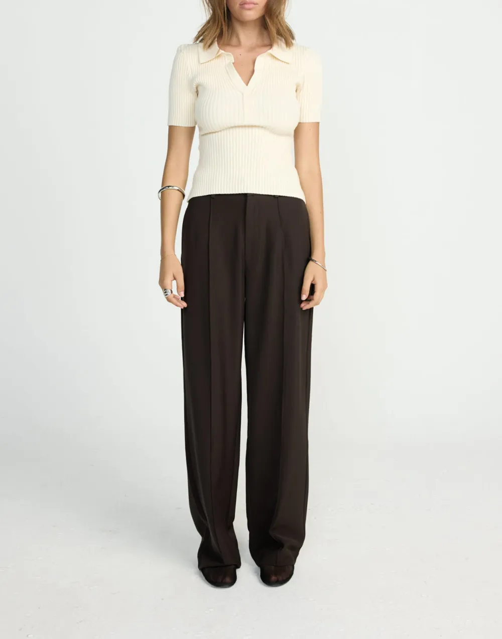 Cropped Ribbed Lapel Slim T-Shirt